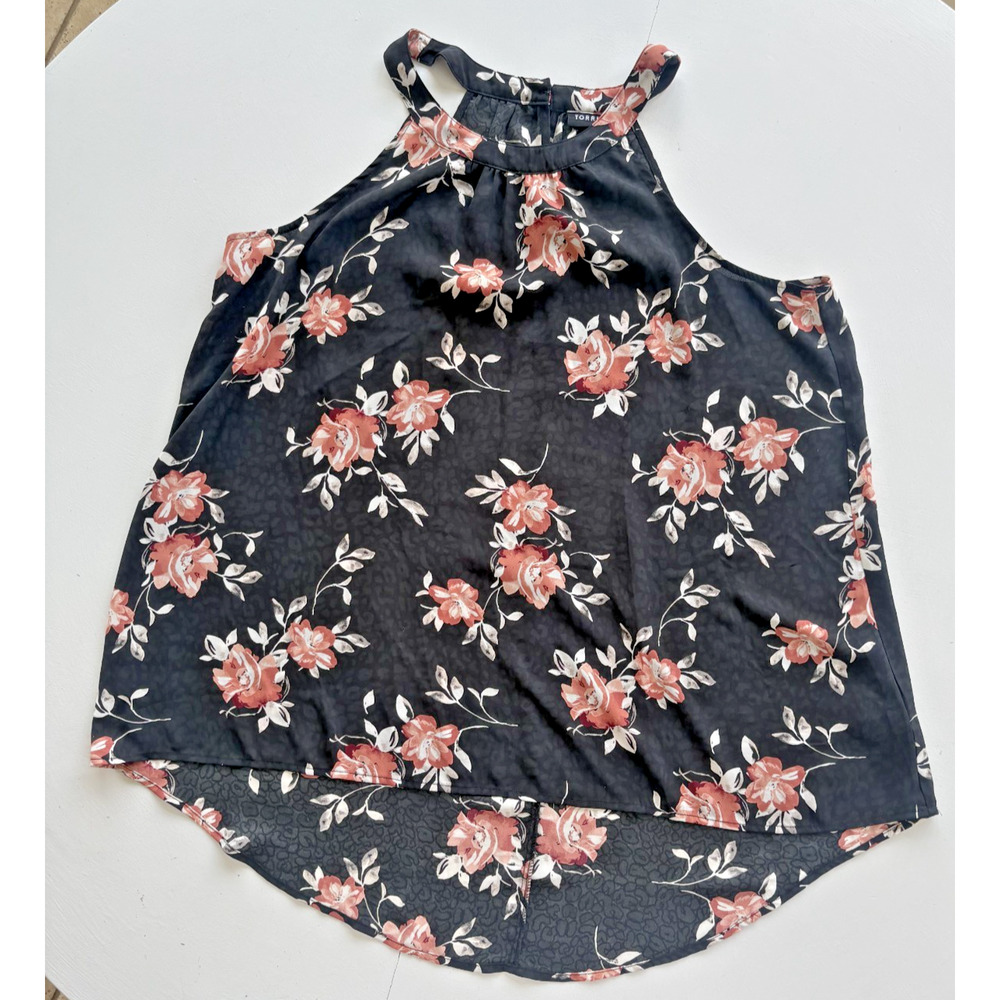 Torrid Coral Pink Floral Georgette High Neck Sleeveless HiLo Tank top Plus sz 0